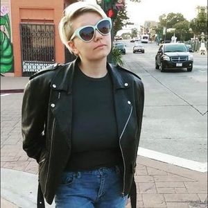 Vintage Zhuhao Unisex Black Leather Jacket Large Fair Condition